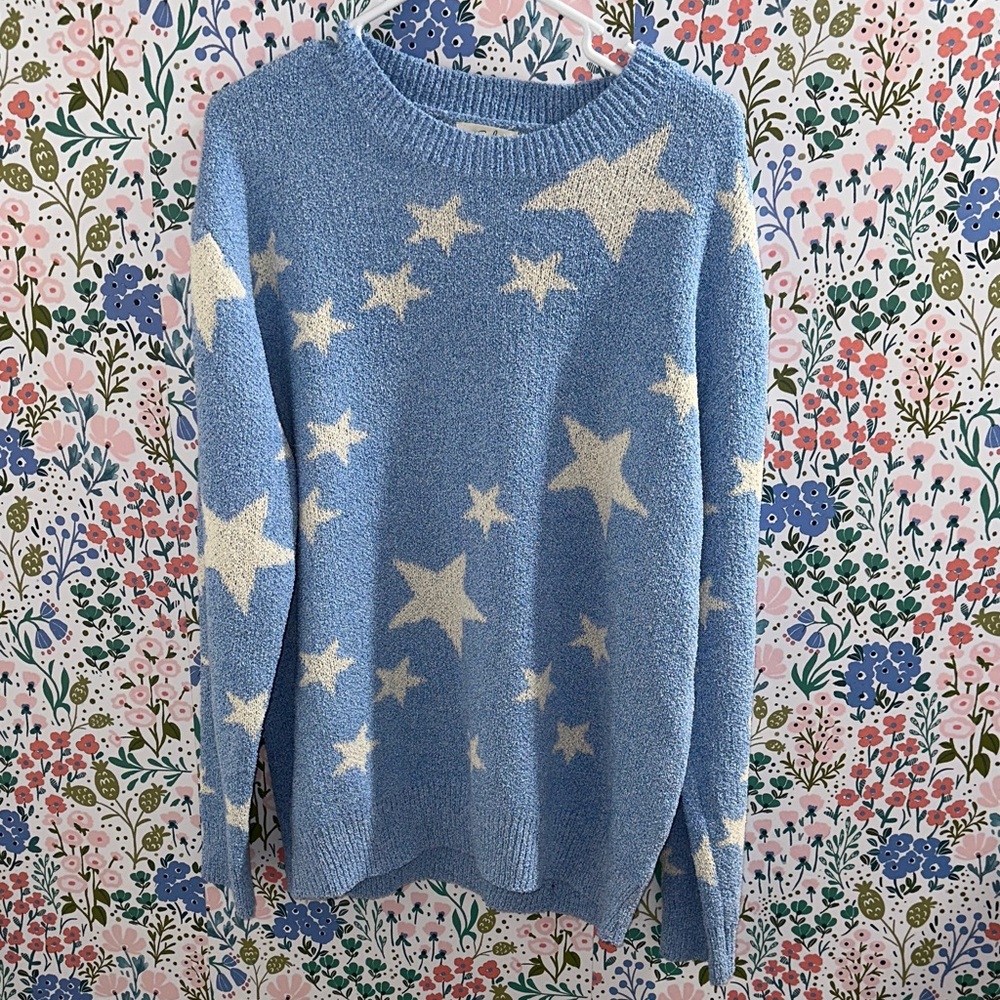Easel Blue and Cream Star Sweater